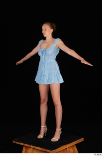 Stacy Cruz beige high heels blue short dress casual dressed…